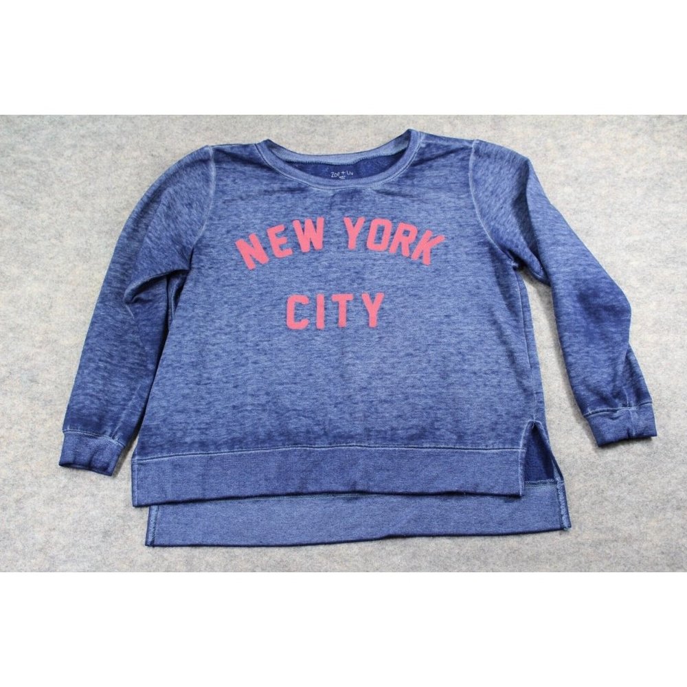 Zoe + Liv Sweatshirt Size XL Extra Large Blue New York City Spell Out Pullover